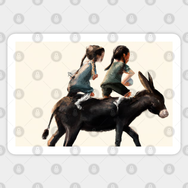 Two Girls Riding a Donkey Sticker by JohnCorney